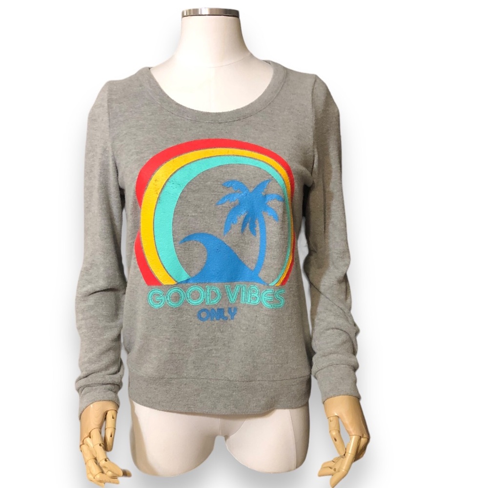 CHASER Good Vibes Only Rainbow Graphic Pullover Cutout Back